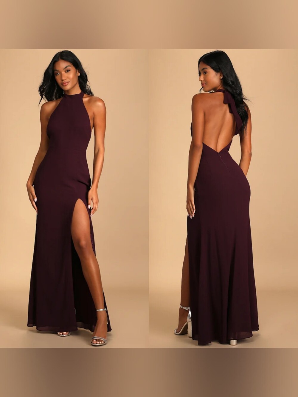 Lulus Captured Your Heart Dark Purple Halter Maxi Dress S Wedding Party Formal